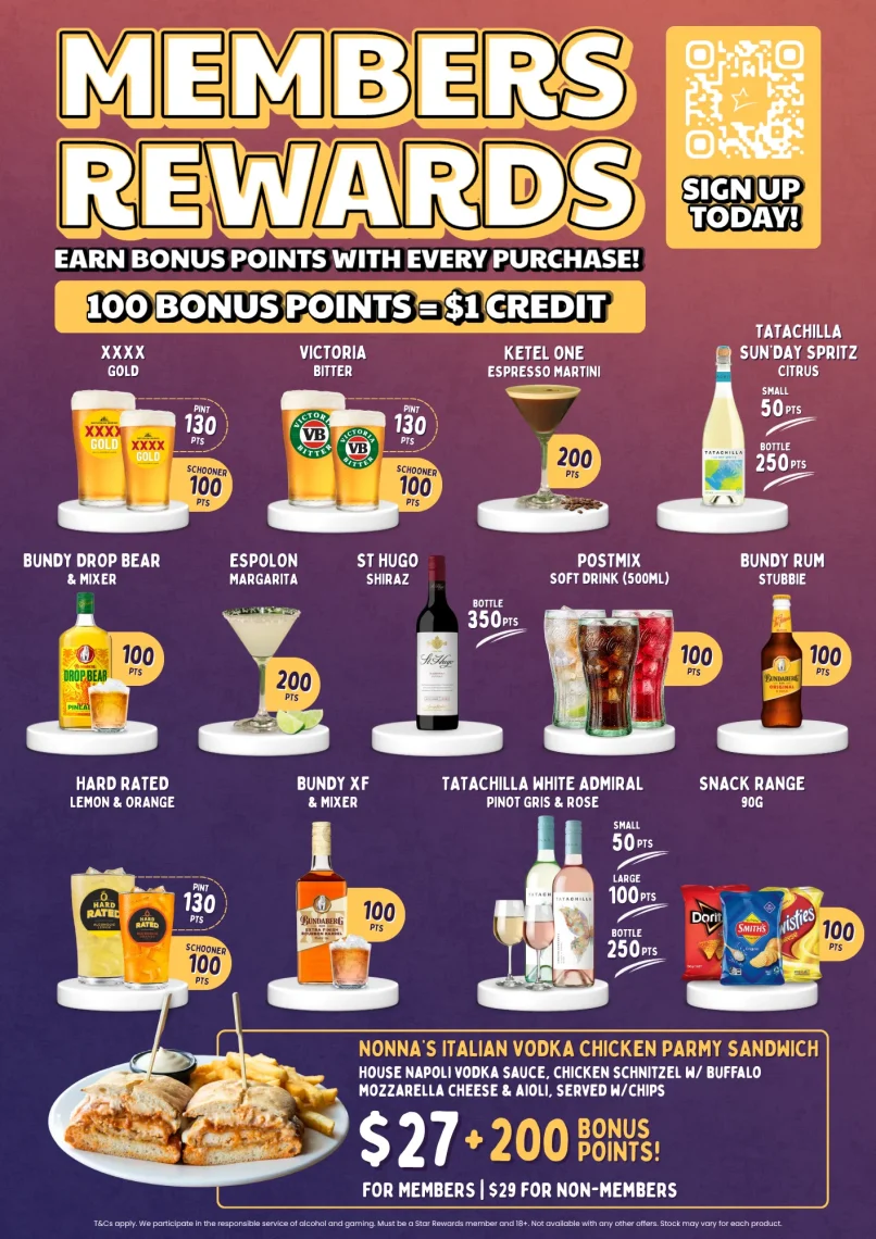 Earn points when you purchase a meal or drink from our Members Rewards!